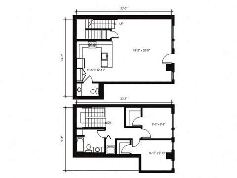 Floor plan for 2 beds, 1.5 baths, 1206 sqft